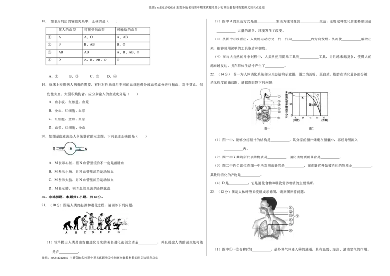 七年级生物期中模拟卷（考试版A3）测试范围：第1~4章（人教版）(1)_北京初中期末题_C605-京七八九_B京生物七八九_北京7下生物_2022-2024_北京生物7下期中