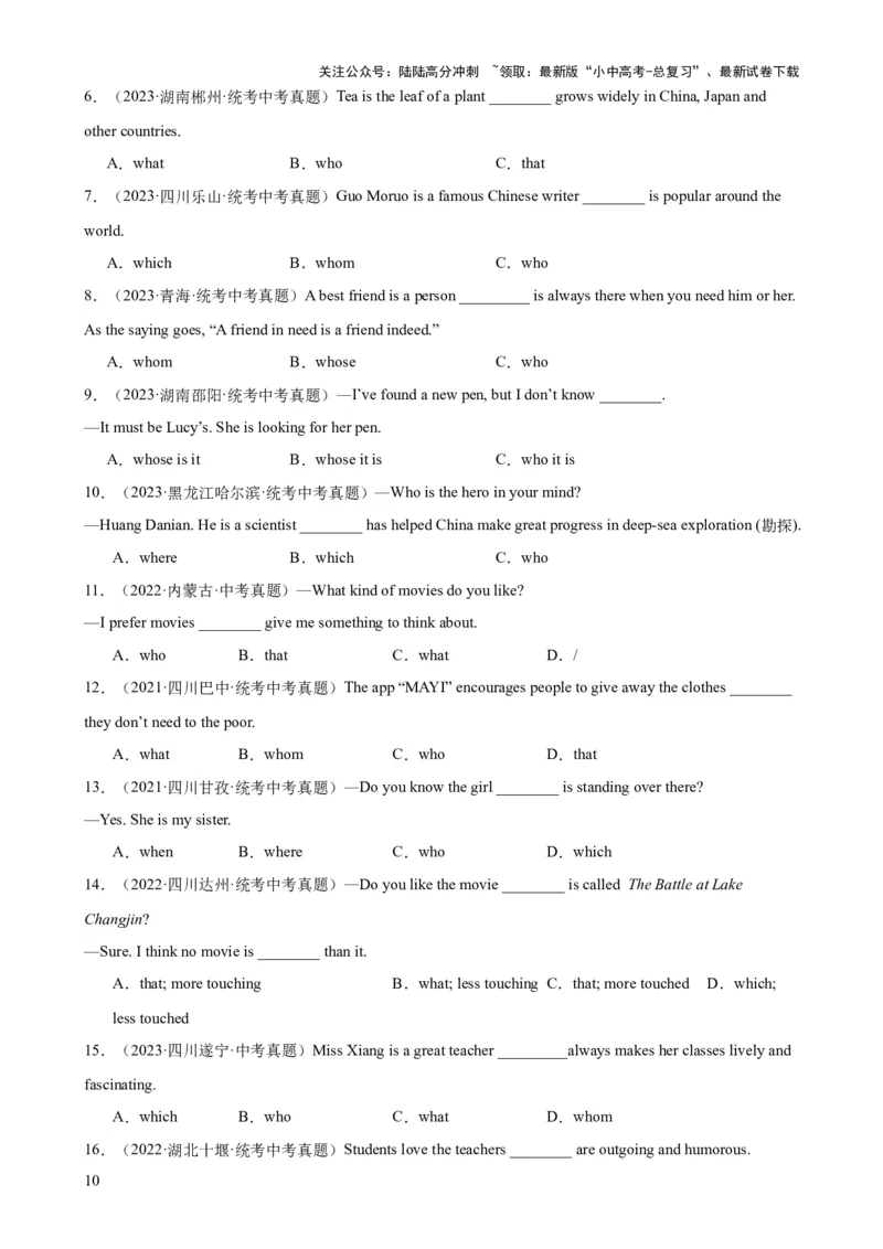 专题13定语从句知识梳理-口袋书2024年中考英语一轮复习知识清单（全国通用）（原卷版）_02中考总复习（2026版更新中）_03-英语-中考总复习_2024年中考复习资料_一轮复习