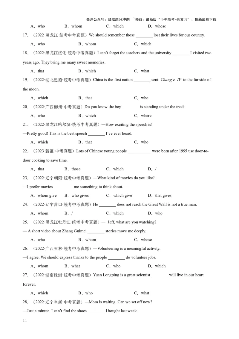 专题13定语从句知识梳理-口袋书2024年中考英语一轮复习知识清单（全国通用）（原卷版）_02中考总复习（2026版更新中）_03-英语-中考总复习_2024年中考复习资料_一轮复习