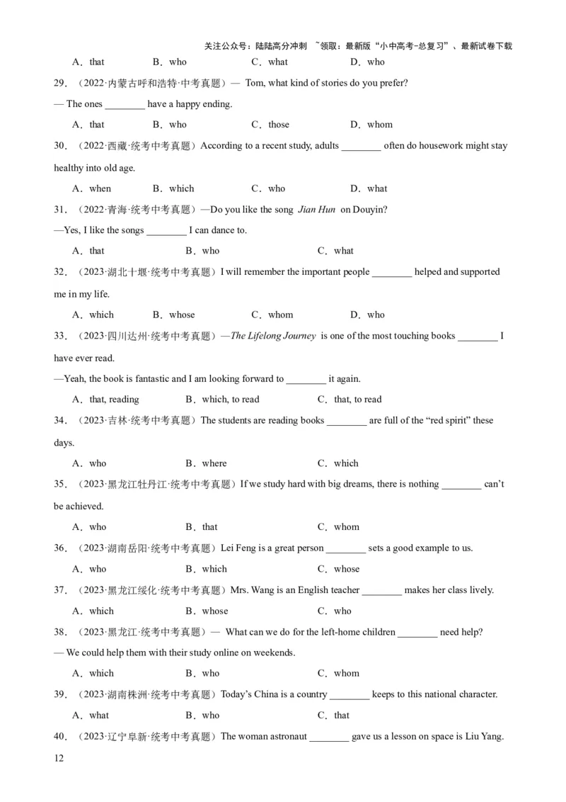 专题13定语从句知识梳理-口袋书2024年中考英语一轮复习知识清单（全国通用）（原卷版）_02中考总复习（2026版更新中）_03-英语-中考总复习_2024年中考复习资料_一轮复习