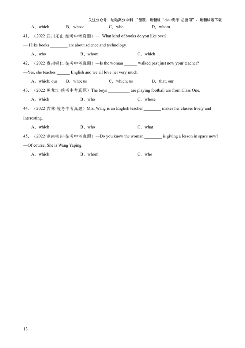 专题13定语从句知识梳理-口袋书2024年中考英语一轮复习知识清单（全国通用）（原卷版）_02中考总复习（2026版更新中）_03-英语-中考总复习_2024年中考复习资料_一轮复习