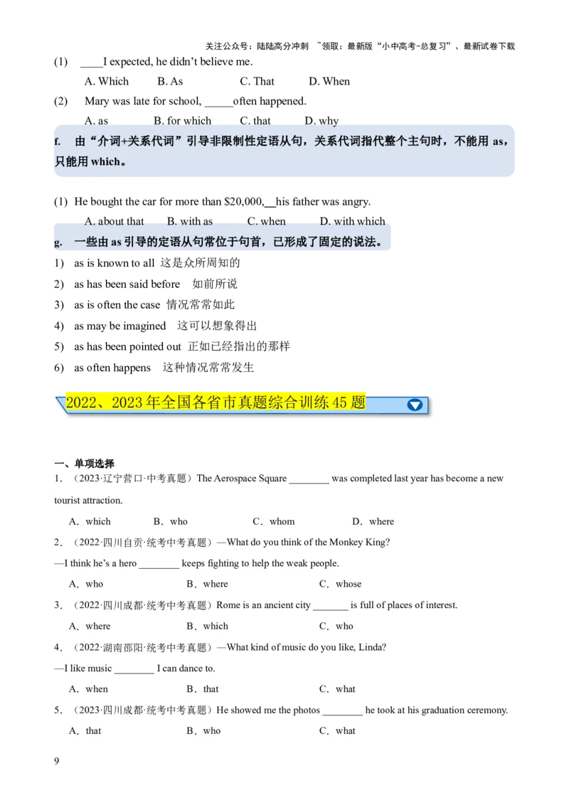 专题13定语从句知识梳理-口袋书2024年中考英语一轮复习知识清单（全国通用）（原卷版）_02中考总复习（2026版更新中）_03-英语-中考总复习_2024年中考复习资料_一轮复习