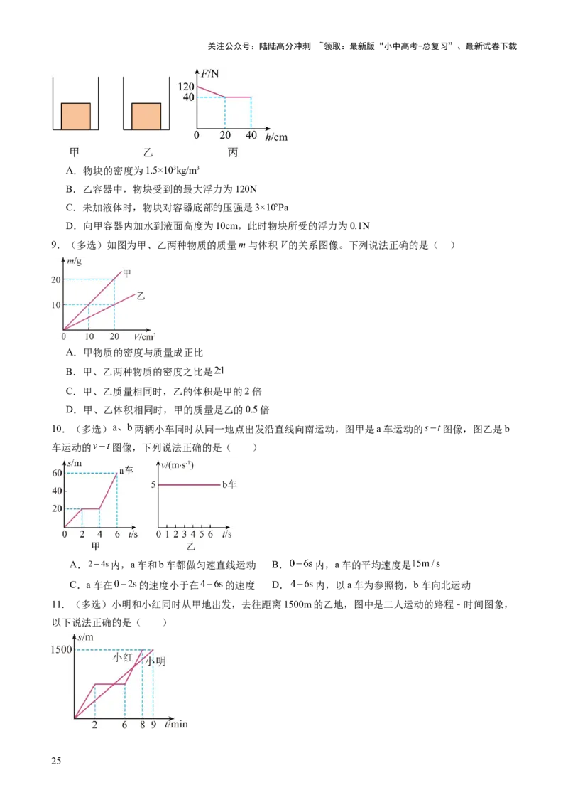 专题13图像、图表题（讲练）（原卷版）_02中考总复习（2026版更新中）_04-物理-中考总复习_2025年中考复习资料_2025中考二轮课件ppt+讲义+练习物理_讲义+练习