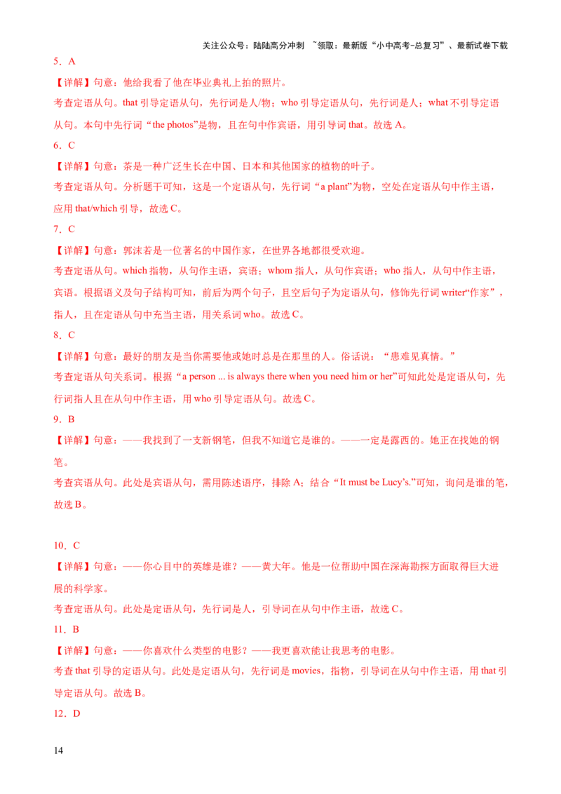 专题13定语从句知识梳理-口袋书2024年中考英语一轮复习知识清单（全国通用）（解析版）_02中考总复习（2026版更新中）_03-英语-中考总复习_2024年中考复习资料_一轮复习
