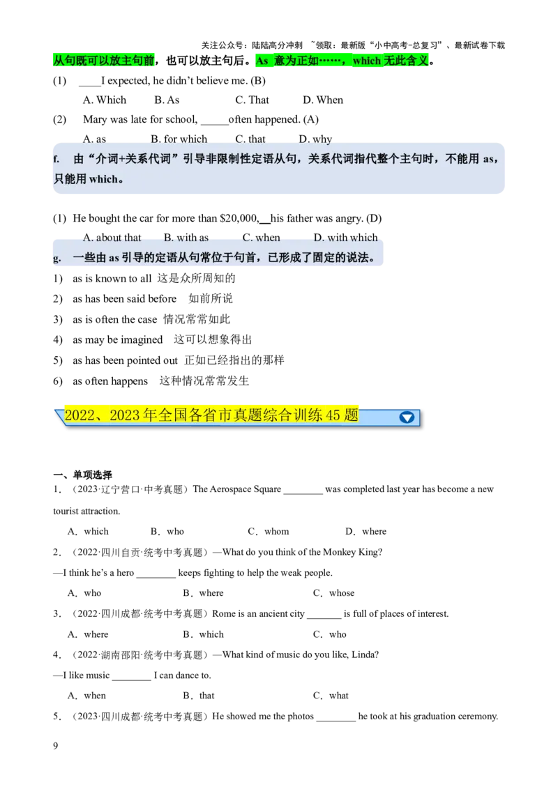 专题13定语从句知识梳理-口袋书2024年中考英语一轮复习知识清单（全国通用）（解析版）_02中考总复习（2026版更新中）_03-英语-中考总复习_2024年中考复习资料_一轮复习