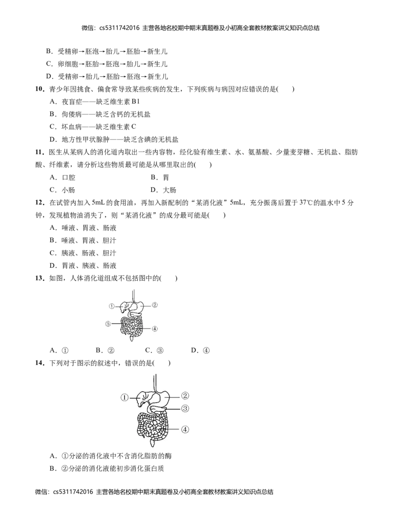 七年级生物第一次月考卷-北京（考试版A4）测试范围：人教版前2章(1)_北京初中期末题_C605-京七八九_B京生物七八九_北京7下生物_2022-2024_北京生物7下月考
