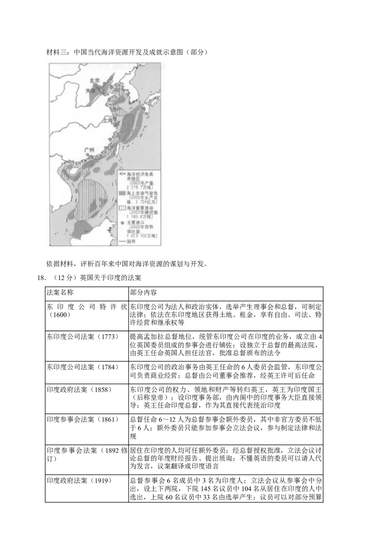 2024年高考历史真题（北京自主命题）（原卷版）_全国卷+地方卷_7.历史_1.历史高考真题试卷_2024年高考-历史_2024年北京自主命题-历史