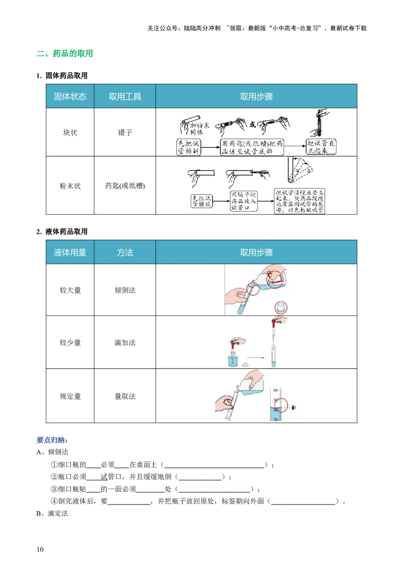 专题13常见仪器与基本实验操作（讲义）-2024年中考化学一轮复习讲练测（全国通用）（原卷版）_02中考总复习（2026版更新中）_05-化学-中考总复习_2024年中考复习资料_一轮复习资料