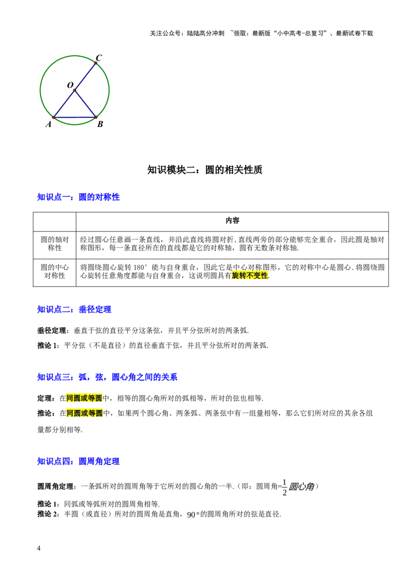 专题14圆的概念及性质（2大模块知识梳理+8个考点+3个重难点+2个易错点）（原卷版）_02中考总复习（2026版更新中）_02-数学-中考总复习_2025中考复习资料_2025年中考数学一轮知识梳理