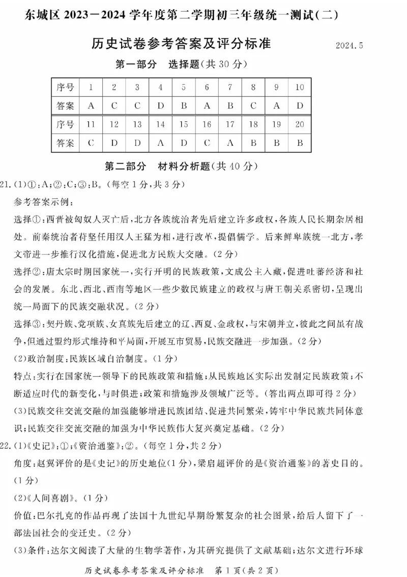 2024北京东城初三二模历史答案(1)_北京初中期末题_C605-京七八九_B京历史七八九_北京9下历史（含中考模拟）_北京历史9下二模_2024年北京市东城区中考二模历史试题