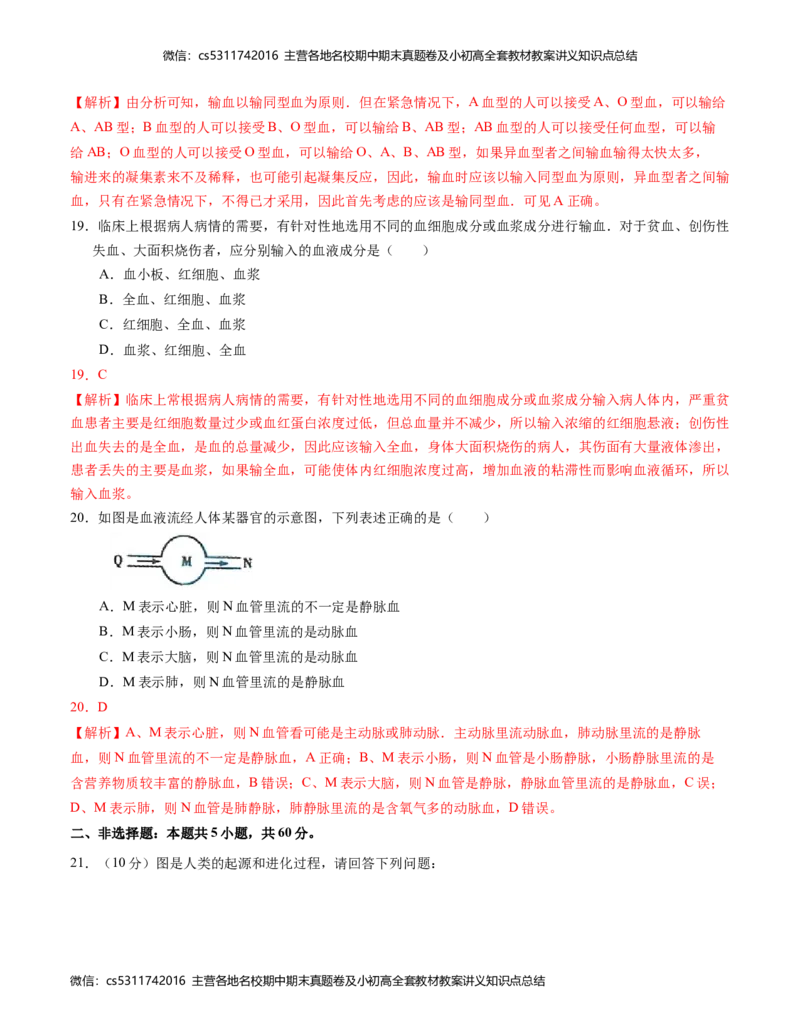 七年级生物期中模拟卷（全解全析）(1)_北京初中期末题_C605-京七八九_B京生物七八九_北京7下生物_2022-2024_北京生物7下期中