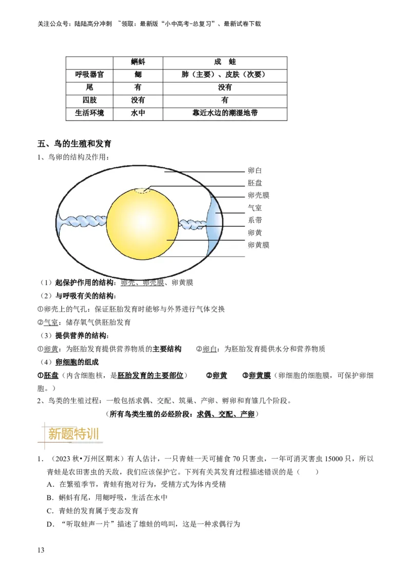 专题13生物的生殖和发育（原卷版）_02中考总复习（2026版更新中）_08-生物-中考总复习_2024年中考复习资料_专项复习_备战2024年中考生物真题题源解密