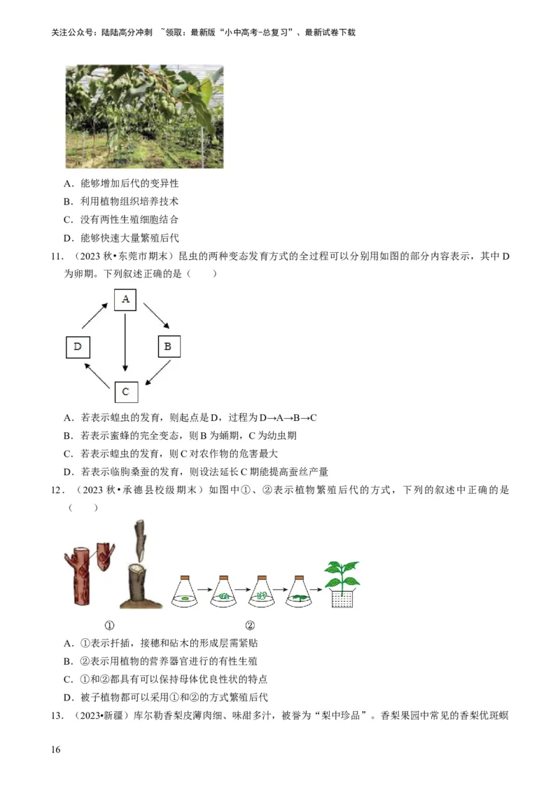 专题13生物的生殖和发育（原卷版）_02中考总复习（2026版更新中）_08-生物-中考总复习_2024年中考复习资料_专项复习_备战2024年中考生物真题题源解密