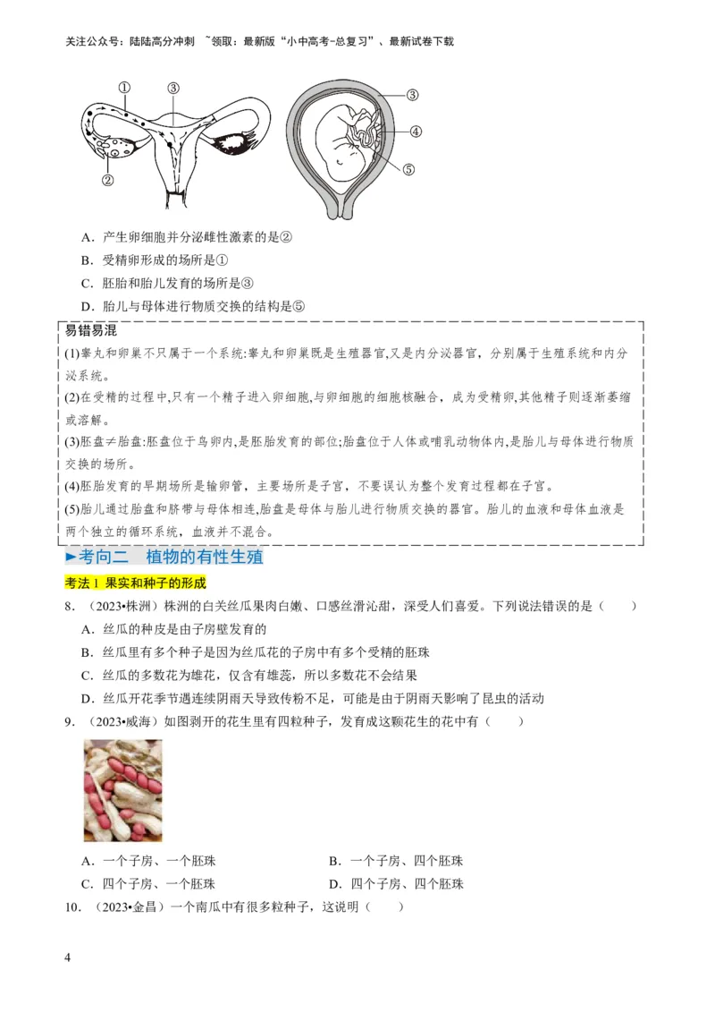 专题13生物的生殖和发育（原卷版）_02中考总复习（2026版更新中）_08-生物-中考总复习_2024年中考复习资料_专项复习_备战2024年中考生物真题题源解密