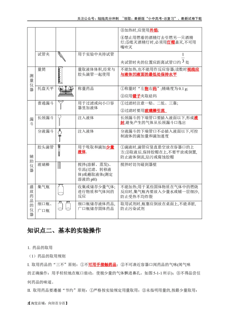 专题14常见仪器与实验操作（解析版）_02中考总复习（2026版更新中）_05-化学-中考总复习_2024年中考复习资料_一轮复习资料_完2024年中考化学复习考点一遍过（全国通用）
