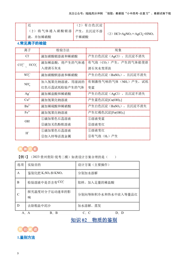 专题13常见物质的检验、鉴别与除杂（原卷版）_02中考总复习（2026版更新中）_05-化学-中考总复习_2024年中考复习资料_一轮复习资料_完口袋书2024年中考化学一轮复习知识清单