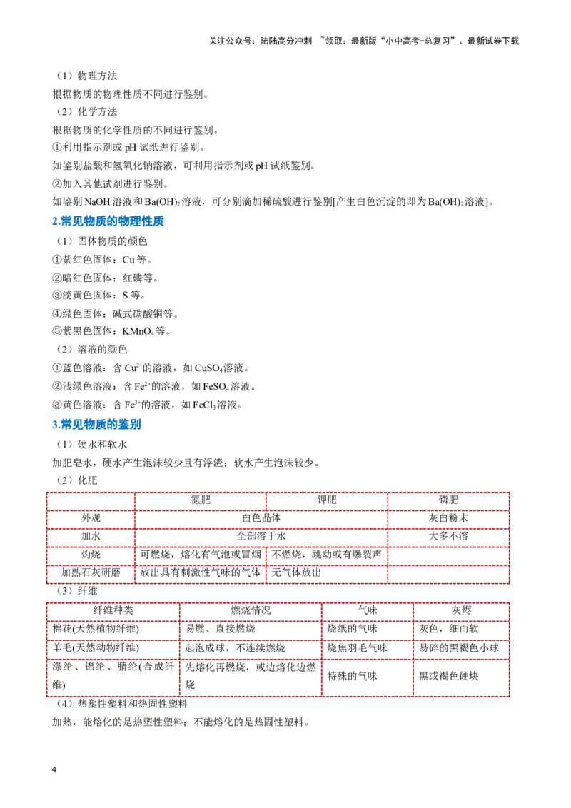 专题13常见物质的检验、鉴别与除杂（原卷版）_02中考总复习（2026版更新中）_05-化学-中考总复习_2024年中考复习资料_一轮复习资料_完口袋书2024年中考化学一轮复习知识清单