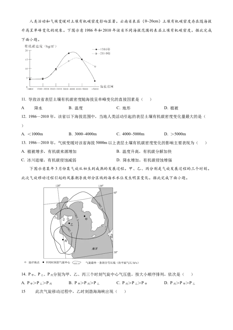 2024年高考地理真题（江西自主命题）（原卷版）_全国卷+地方卷_8.地理_1.地理高考真题试卷_2024年高考-地理_2024年江西自主命题-地理
