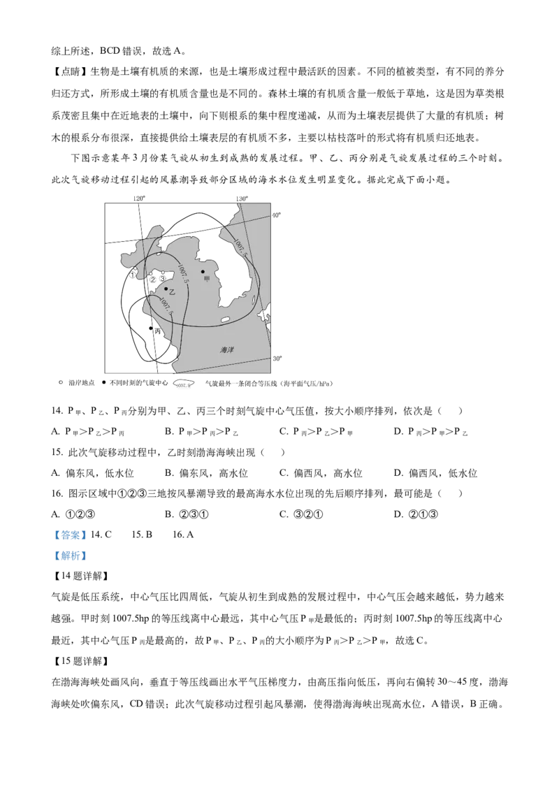 2024年高考地理真题（江西自主命题）（解析版）_全国卷+地方卷_8.地理_1.地理高考真题试卷_2024年高考-地理_2024年江西自主命题-地理
