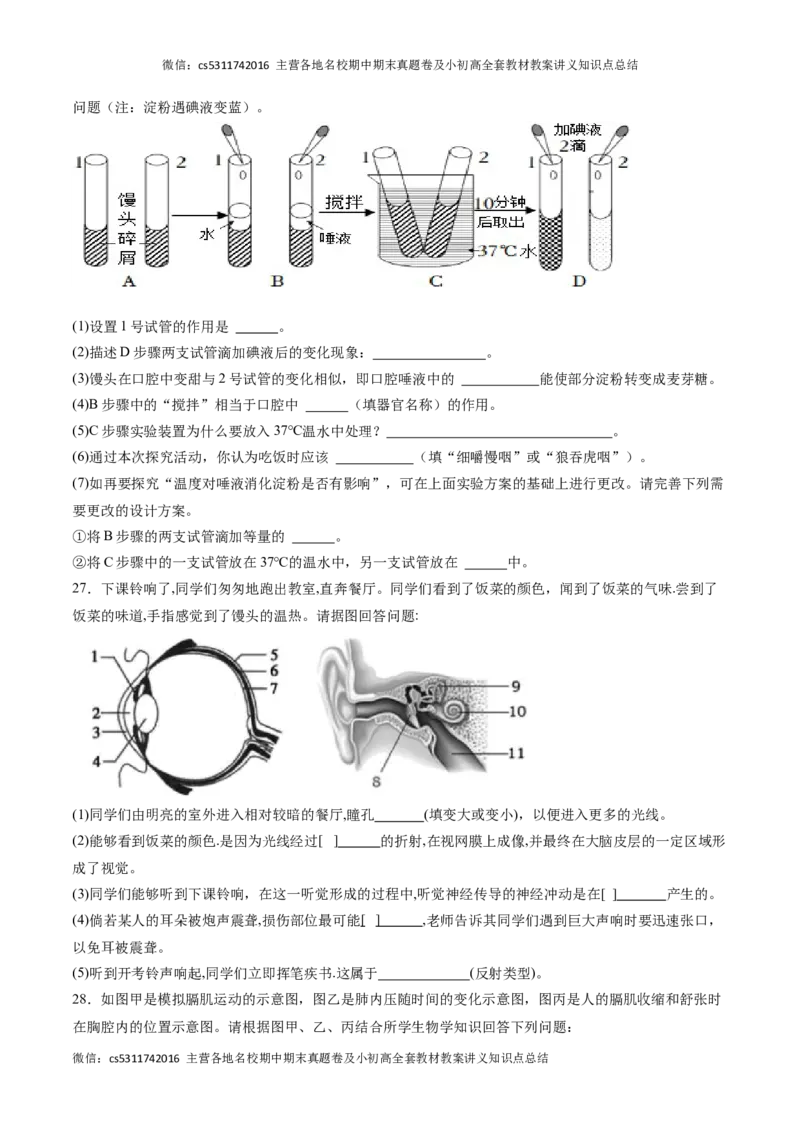 期末冲刺卷02（北京专用）（原卷版）(1)_北京初中期末题_C605-京七八九_B京生物七八九_北京7下生物_2022-2024_北京生物7下期末
