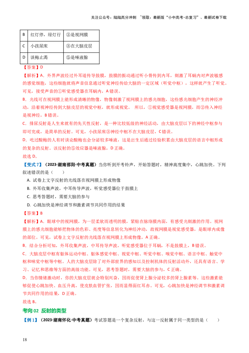 专题14人体生命活动的调节（讲义）（解析版）_02中考总复习（2026版更新中）_08-生物-中考总复习_2024年中考复习资料_一轮复习_❤2024年中考生物一轮复习讲练测（全国通用）_讲义
