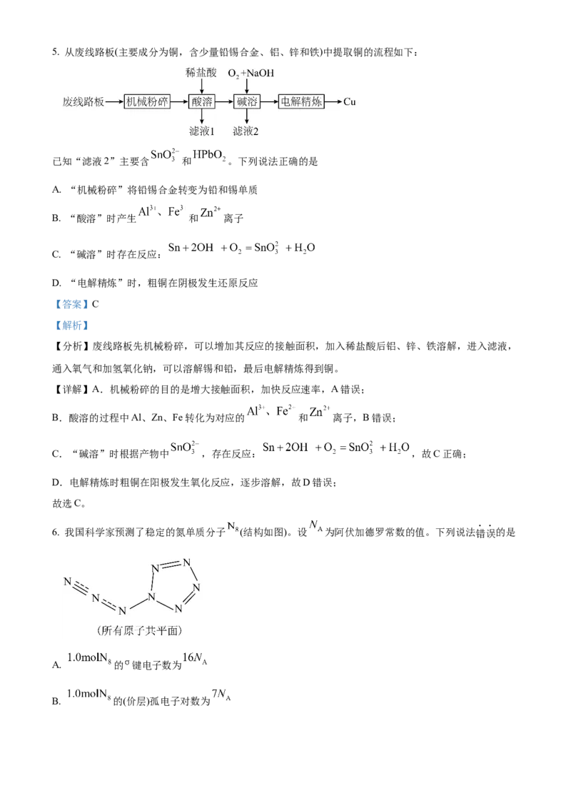 2024年高考化学真题（福建自主命题）（解析版）_全国卷+地方卷_5.化学_1.化学高考真题试卷_2024年高考-化学_2024年福建自主命题-化学
