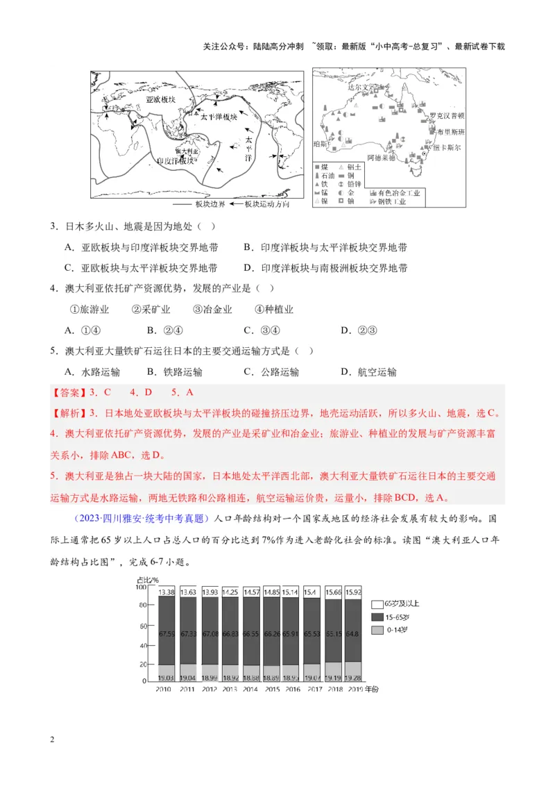 专题15大洋洲与澳大利亚（解析版）_02中考总复习（2026版更新中）_09-地理-中考总复习_2024年中考复习资料_专项复习资料_完三年（2021-2023）中考地理真题分项汇编（全国通用）