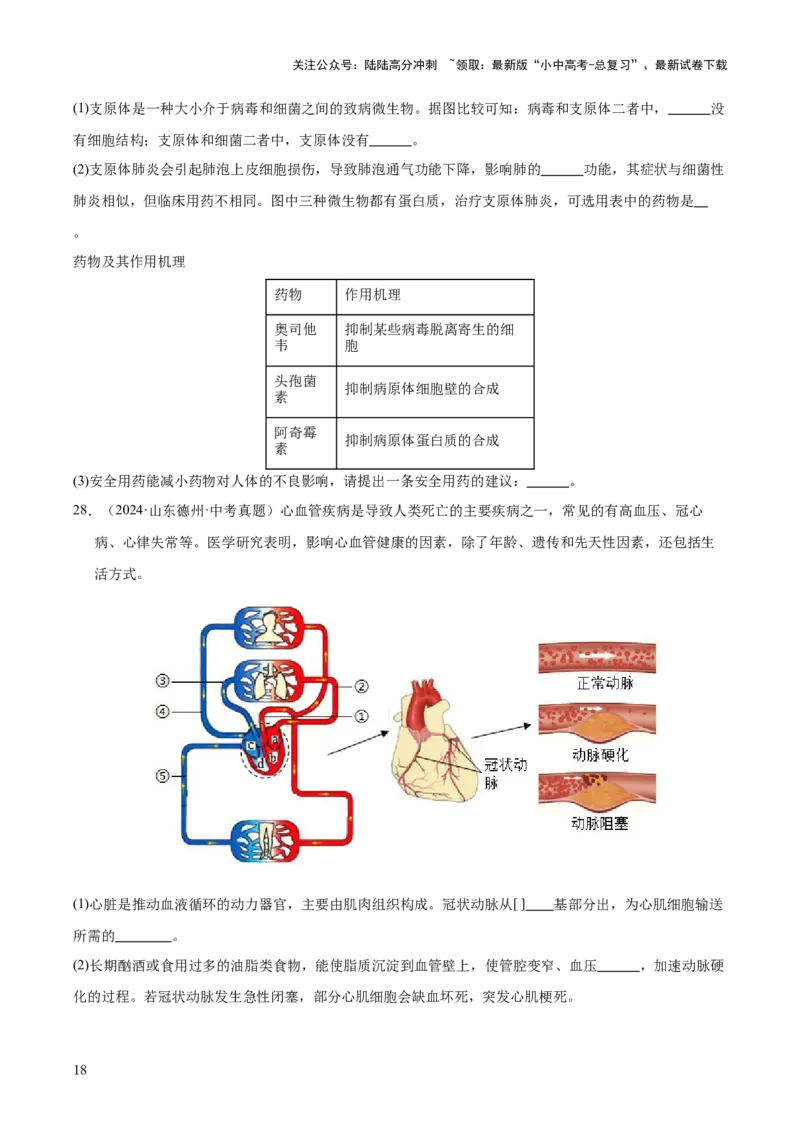 专题14健康地生活（全国通用）（原卷版）_02中考总复习（2026版更新中）_08-生物-中考总复习_2026年中考复习（更新中）_好题汇编三年（2023-2025）中考生物真题分类汇编（全国通用）