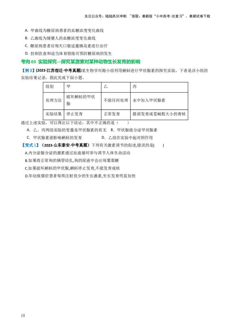 专题14人体生命活动的调节（讲义）（原卷版）_02中考总复习（2026版更新中）_08-生物-中考总复习_2024年中考复习资料_一轮复习_❤2024年中考生物一轮复习讲练测（全国通用）_讲义