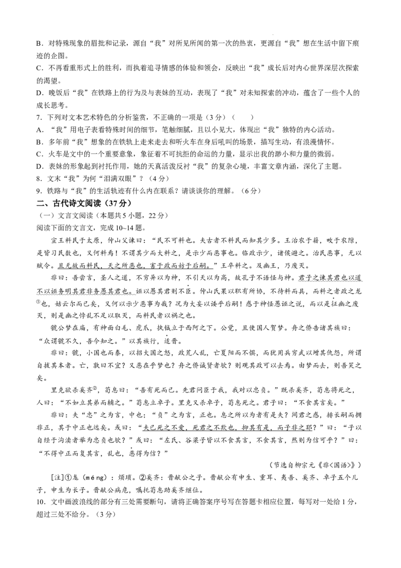 山东省日照市2025届高三上学期11月期中校际联合考试语文_A1502026各地模拟卷（超值！）_11月_241125山东省日照市2025届高三上学期11月期中校际联合考试