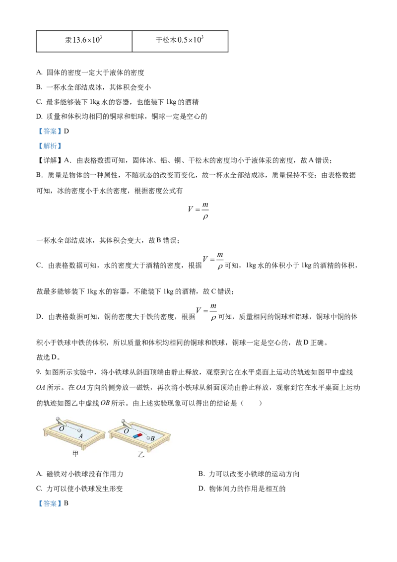 精品解析：北京市丰台区2022-2023学年八年级上学期期末练习物理试题（解析版）(1)_北京初中期末题_C605-京七八九_B京物理八九_物理_八年级上学期物理_2022-2023