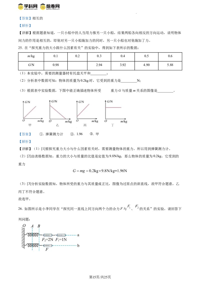 精品解析：北京一零一中学2023－2024学年八年级下学期期中物理（解析版）(1)_北京初中期末题_C605-京七八九_B京物理八九_物理_八年级下学期物理_2023-2024