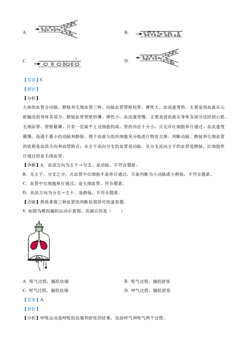 精品解析：2021年北京市房山区八年级中考一模生物试题（解析版）(1)_北京初中期末题_C605-京七八九_B京生物七八九_北京八下生物_精品解析：2021年北京市房山区八年级中考一模生物试题