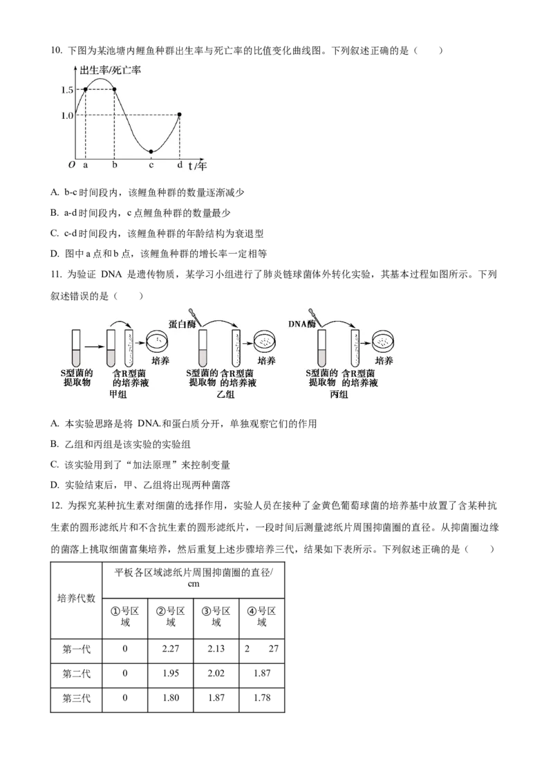 2025届湖南省益阳市一模生物试题Word版无答案_A1502026各地模拟卷（超值！）_9月_240909湖南省益阳市2024-2025学年高三上学期9月第一次教学质量检测