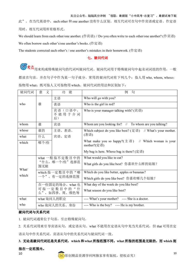 专题2.代词考点聚焦和精讲（原卷版）_02中考总复习（2026版更新中）_03-英语-中考总复习_2024年中考复习资料_一轮复习_备战2024年中考英语一轮复习考点帮（全国通用）