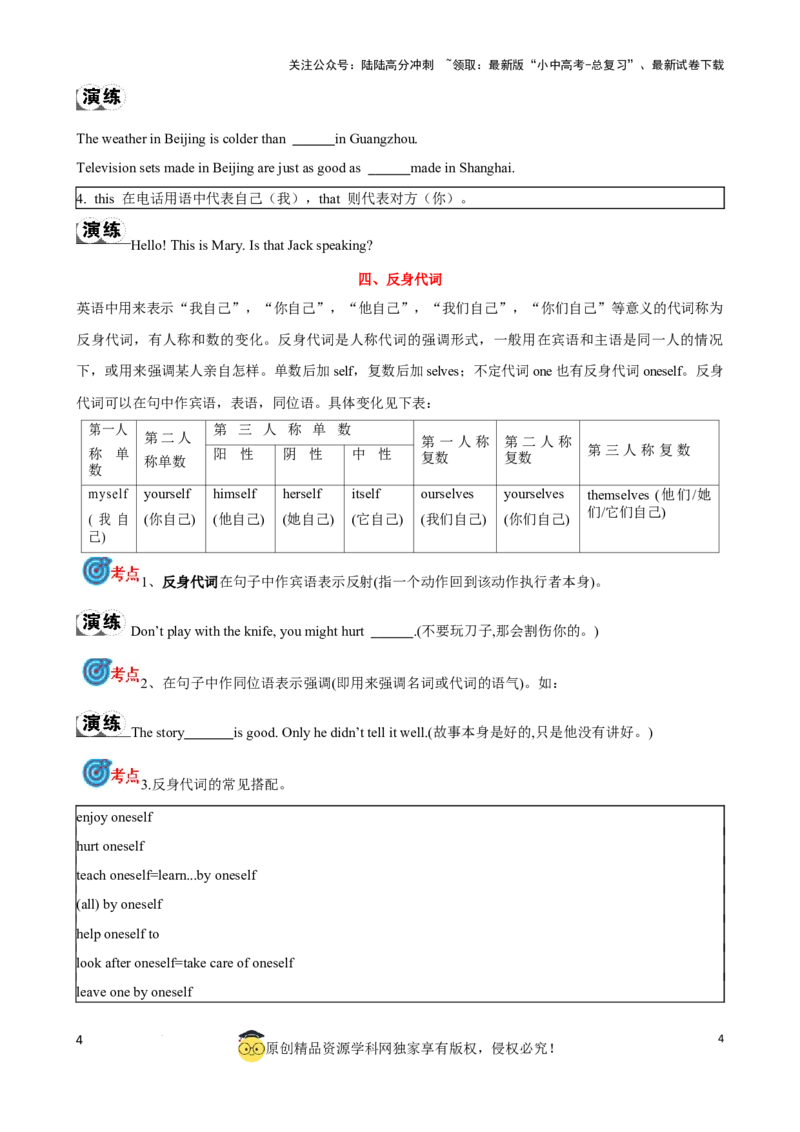 专题2.代词考点聚焦和精讲（原卷版）_02中考总复习（2026版更新中）_03-英语-中考总复习_2024年中考复习资料_一轮复习_备战2024年中考英语一轮复习考点帮（全国通用）