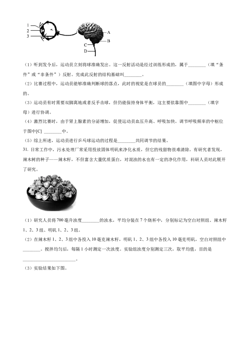 精品解析：北京市平谷区2021-2022学年七年级下学期期末生物试题（原卷版）(1)_北京初中期末题_C605-京七八九_B京生物七八九_北京7下生物_2021-2022