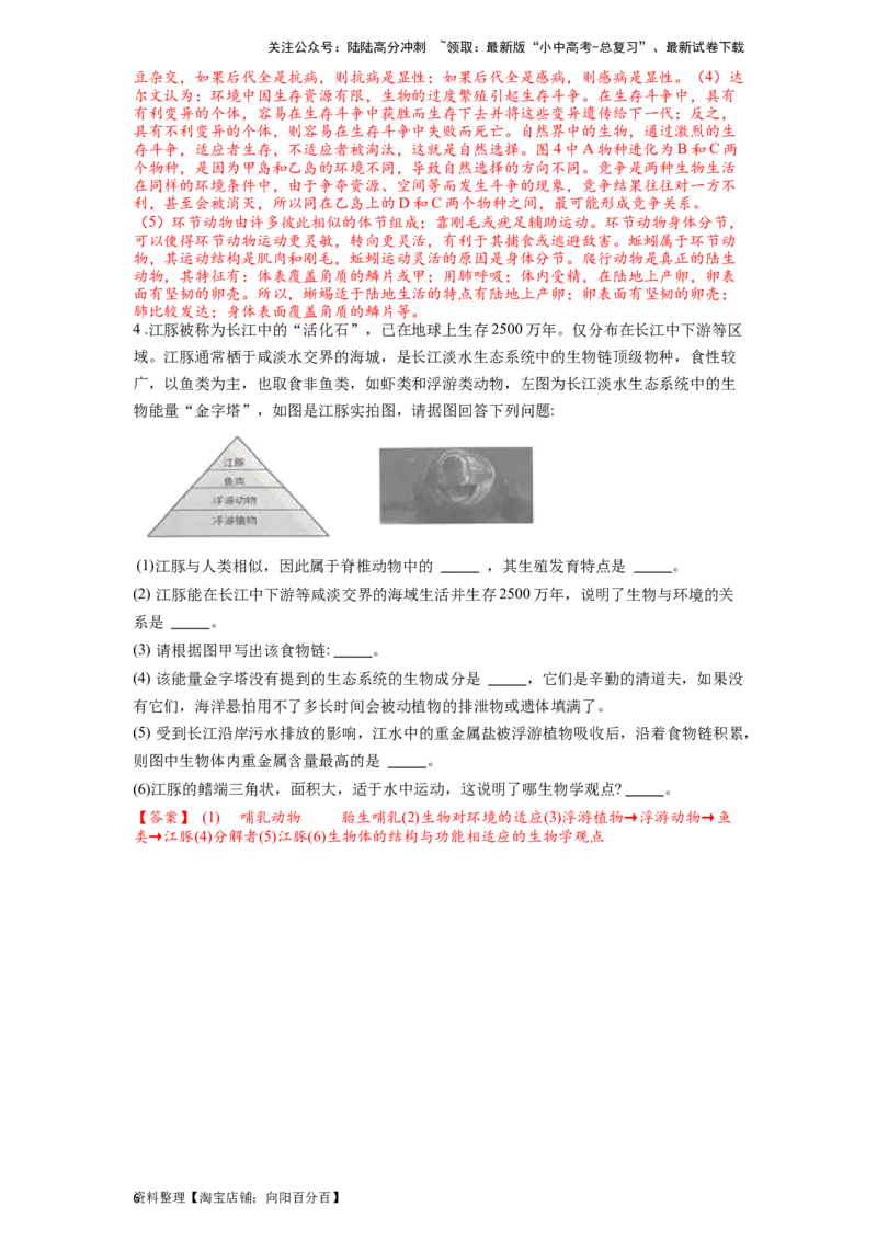 专题20动物的主要类群（解析版）_02中考总复习（2026版更新中）_08-生物-中考总复习_2024年中考复习资料_一轮复习_配套练习_教师版（含答案解析）
