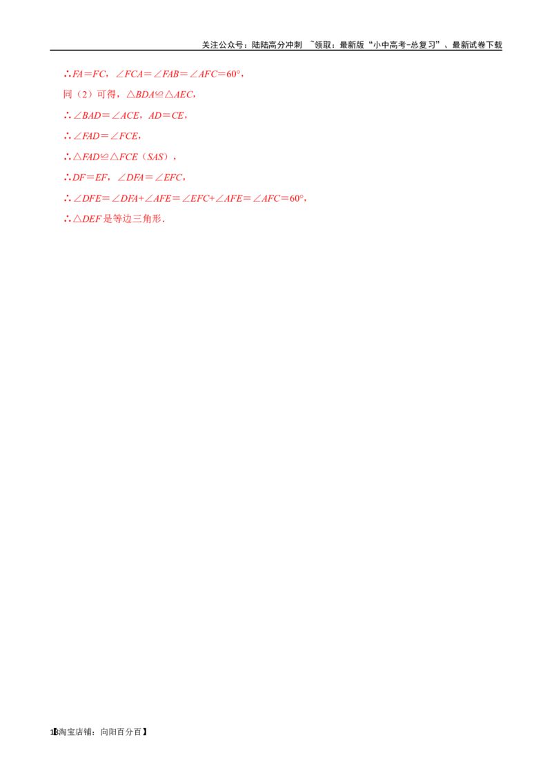 专题16全等三角形过关检测-备战2024年中考数学一轮复习考点帮（全国通用）（解析版）_02中考总复习（2026版更新中）_02-数学-中考总复习_2024年中考复习资料_一轮复习资料_综合检测过关卷