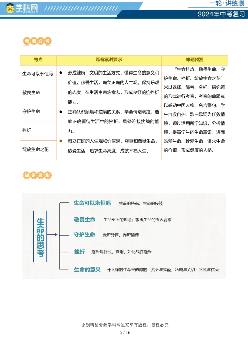 专题19生命的思考（讲义）-2024年中考道德与法治一轮复习讲练测（全国通用）_02中考总复习（2026版更新中）_07-道法-中考总复习_2024年中考复习资料_一轮复习_配套讲义