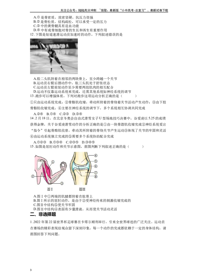 专题21动物的运动和行为（原卷版）_02中考总复习（2026版更新中）_08-生物-中考总复习_2024年中考复习资料_一轮复习_配套练习