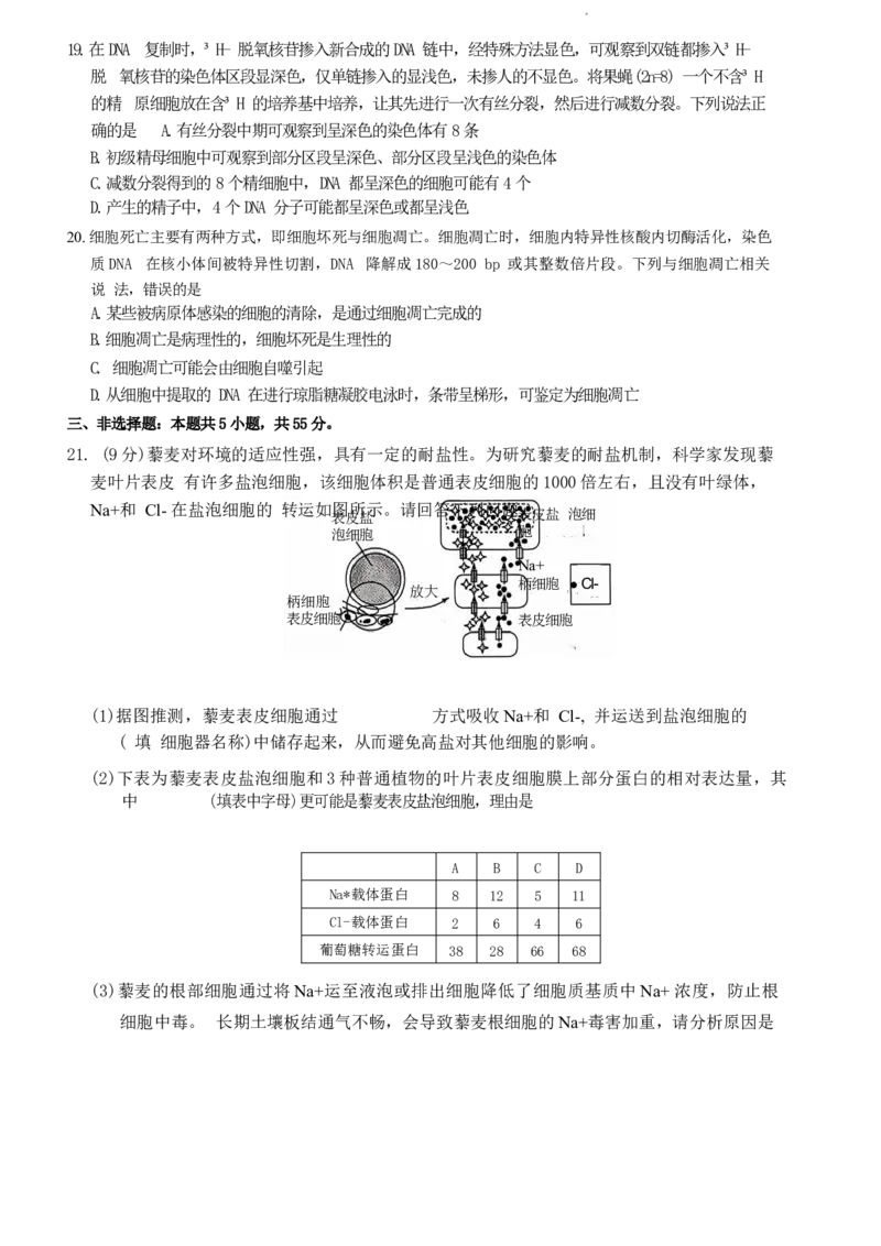 山东省生物试题_A1502026各地模拟卷（超值！）_10月_241012山东省天一大联考&middot;齐鲁名校联盟第二次联考_生物