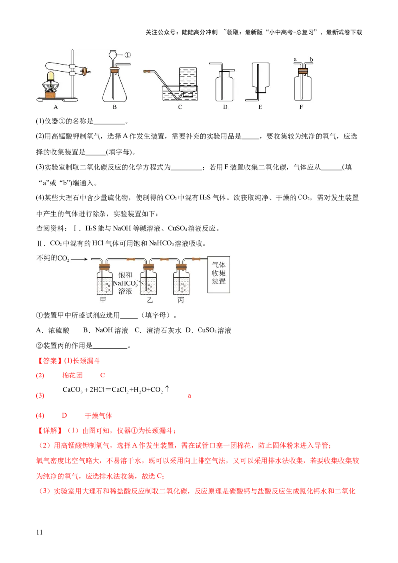 专题16气体的制取、检验和净化（练习）（解析版）_02中考总复习（2026版更新中）_05-化学-中考总复习_2025年中考复习资料_2025中考化学一轮复习讲义+课件_练习