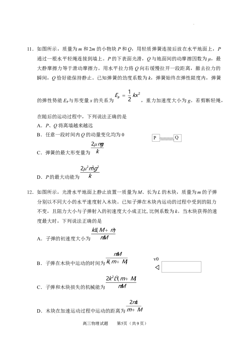 山东省威海市文登区2024-2025学年高三上学期第一次模拟考试试题物理_A1502026各地模拟卷（超值！）_12月_241209山东省威海市文登区2024-2025学年高三上学期第一次模拟考试试题
