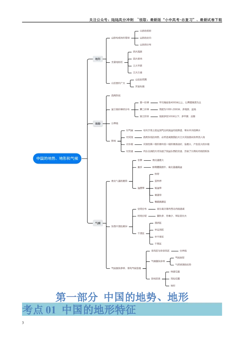 专题18中国的地势、地形和气候（讲义）（原卷版）_02中考总复习（2026版更新中）_09-地理-中考总复习_2024年中考复习资料_一轮复习_❤2024年中考地理一轮复习讲练测（全国通用）