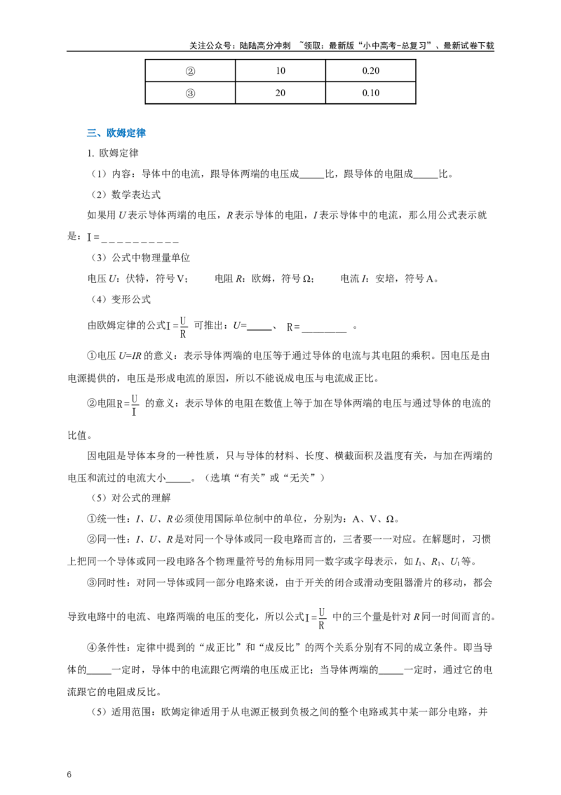 专题16欧姆定律（知识梳理+典例+练习）-2024物理中考一轮复习精品资料（学生版）_02中考总复习（2026版更新中）_04-物理-中考总复习_2024年中考复习资料_一轮复习_配套练习