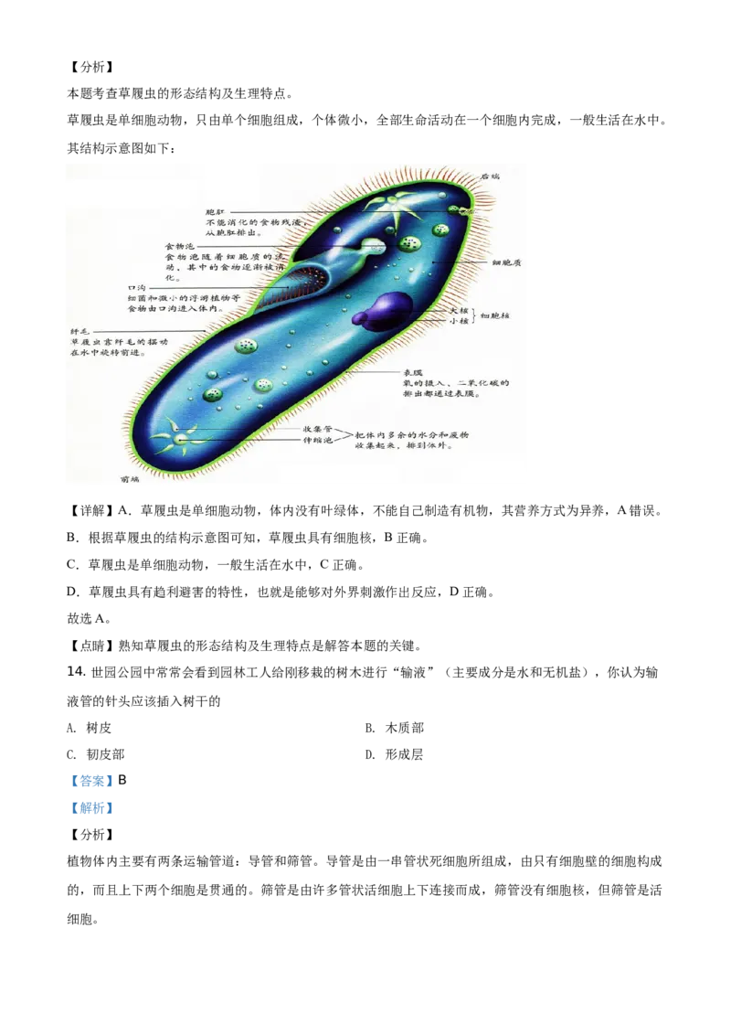 精品解析：北京市延庆区2020-2021学年七年级上学期期末生物试题（解析版）(1)_北京初中期末题_C605-京七八九_B京生物七八九_北京7上生物_2020-2021