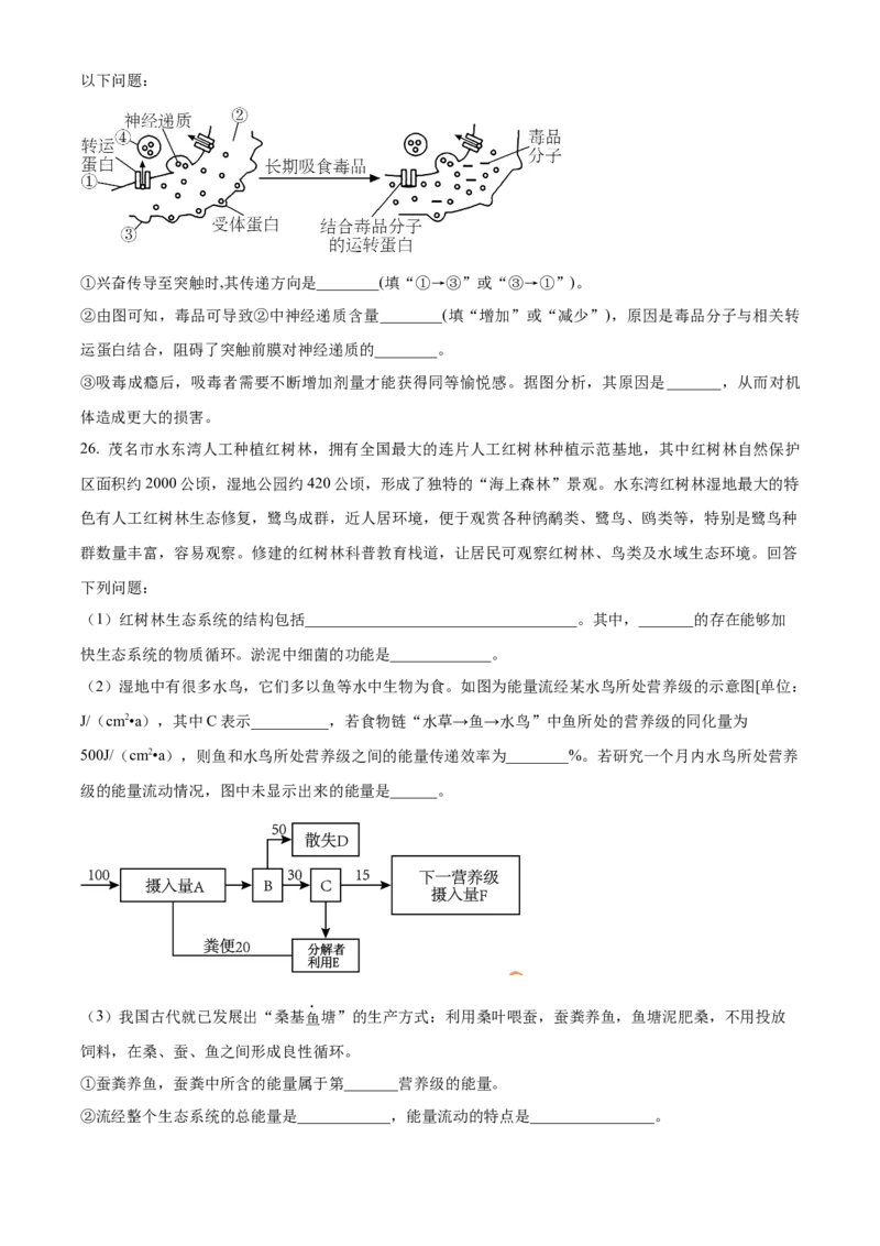 安徽省芜湖市镜湖区安徽师范大学附属中学2023-2024学年高二下学期6月测试生物试题（含答案）_A1502026各地模拟卷（超值！）_6月_2406282024安徽师范大学附属中学高二下学期6月测试