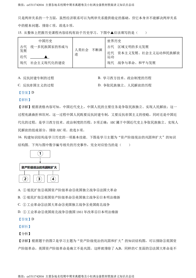 精品解析：2024年北京市延庆区九年级一模历史试题（解析版）(1)_北京初中期末题_C605-京七八九_B京历史七八九_北京9下历史（含中考模拟）_北京历史9下一模