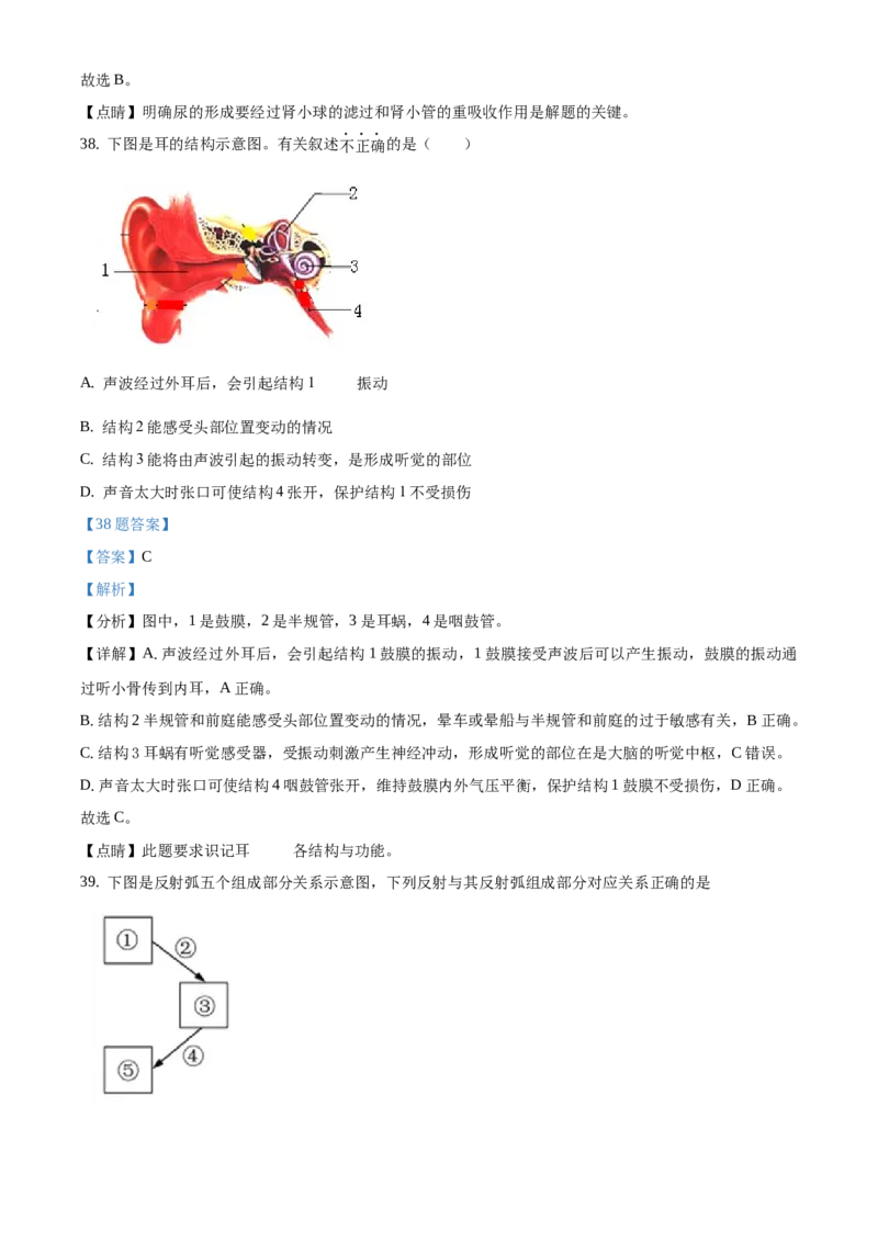 精品解析：北京市一零一中学2019-2020学年下学期初中七年级期末生物试卷（解析版）(1)_北京初中期末题_C605-京七八九_B京生物七八九_北京7下生物_2019-2020